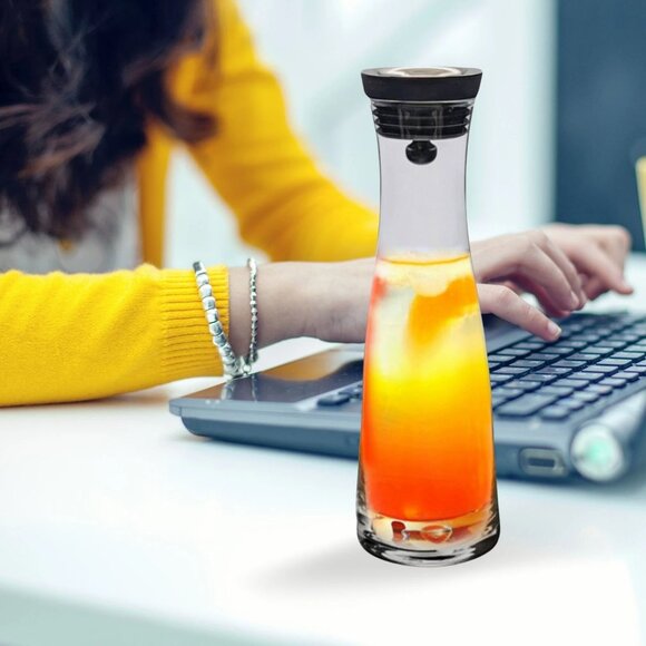 Handblown Glass Carafe with Lid – Borosilicate 50oz Water Pitcher, Fruit Infuser - Picture 5 of 13